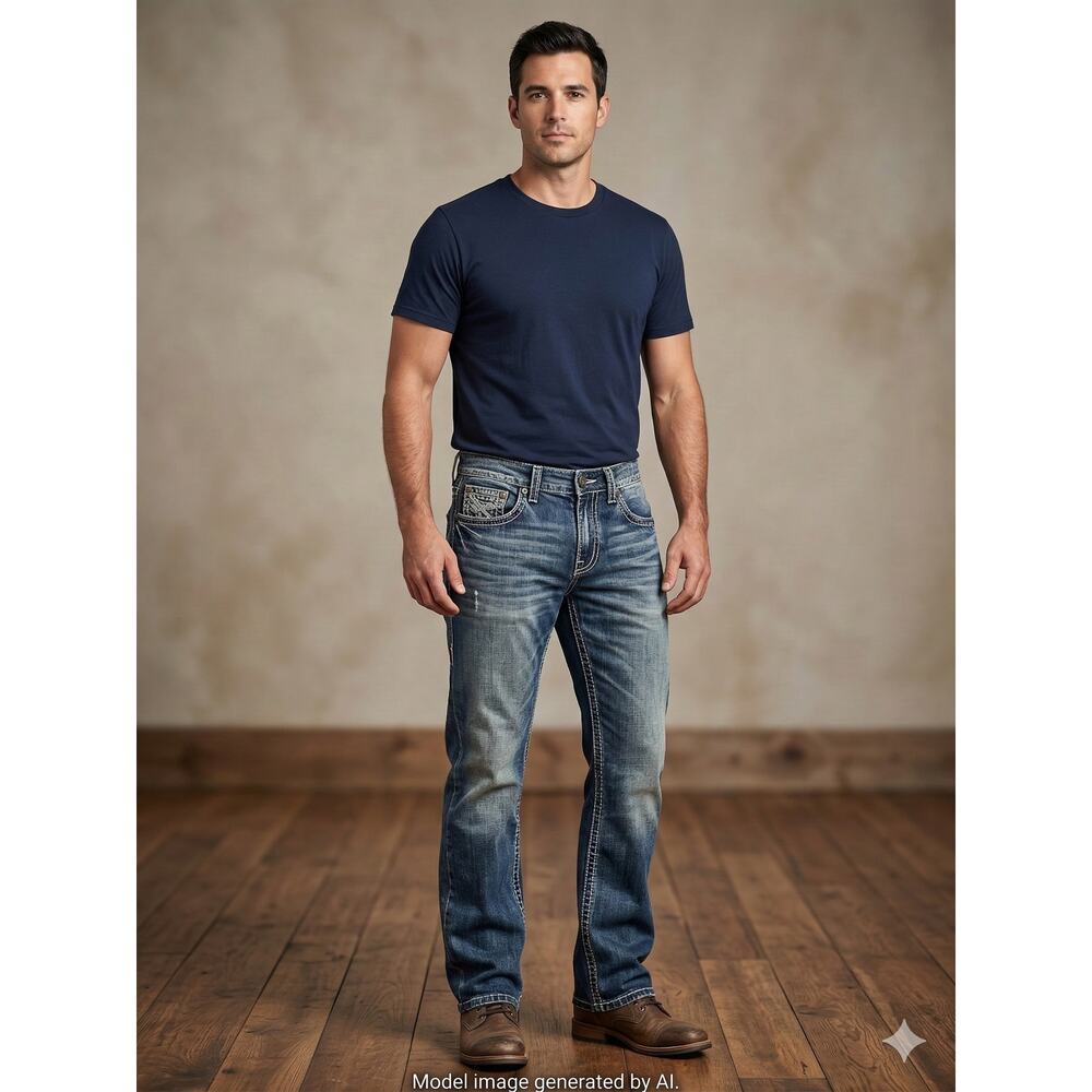 Royal Premium‎ Men's Jeans 36x30 Medium Distressed Wash Straight Leg Denim Y2K